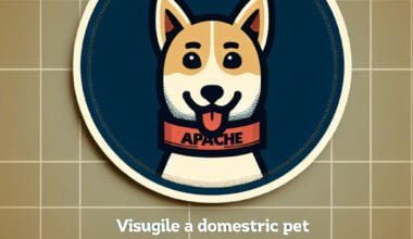 Ilustração de cão sorridente com coleira "APACHE".