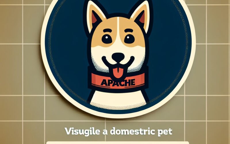 Ilustração de cão sorridente com coleira "APACHE".