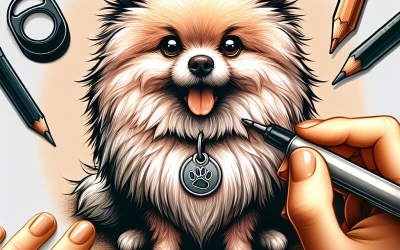 Desenho de cão Pomerânia com lápis e caneta.