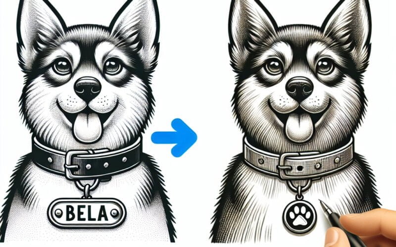 Ilustração de cão Corgi com duas coleiras.