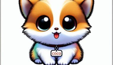 Desenho animado de cachorro fofo com etiqueta "Cocco".