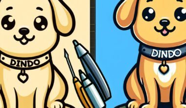 Desenho animado de cãozinho antes e depois da coloração.