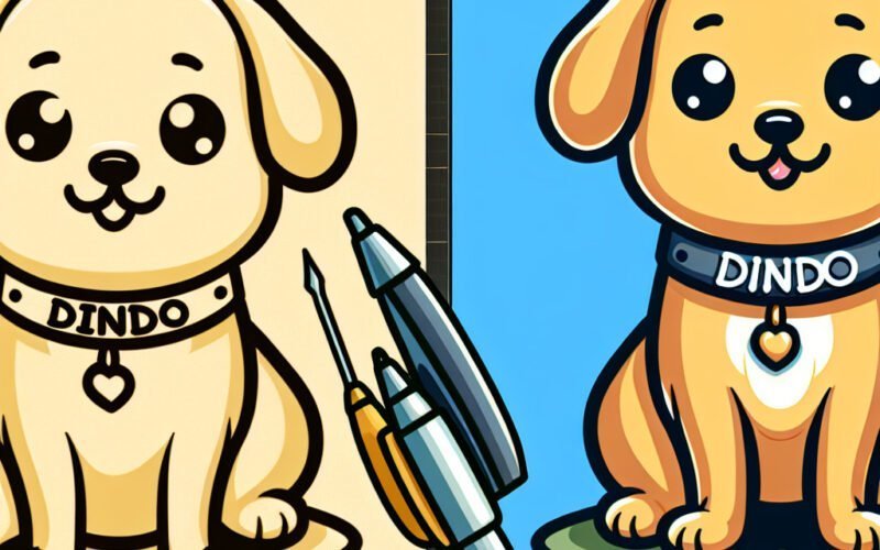 Desenho animado de cãozinho antes e depois da coloração.