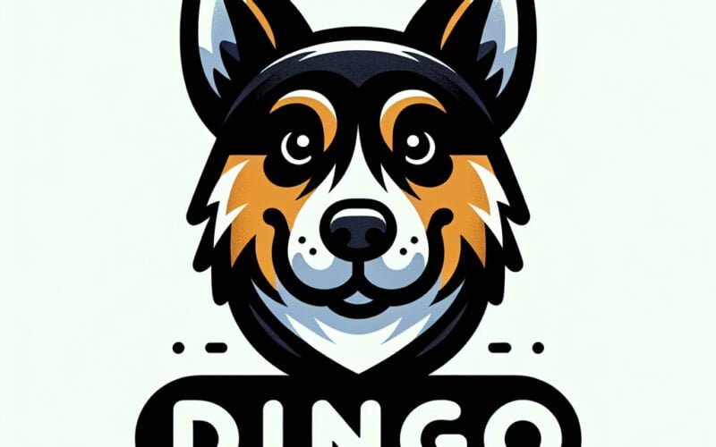 Ilustração colorida de cão com texto "Dingo".
