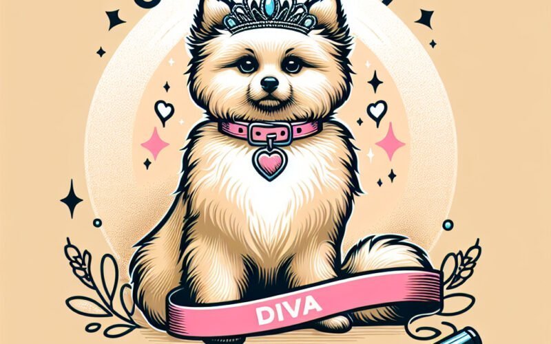 Ilustração de cão estilizado com coroa e coleira "Diva".