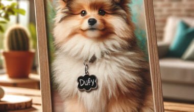 Quadro de cão fofo chamado Dufy em casa.