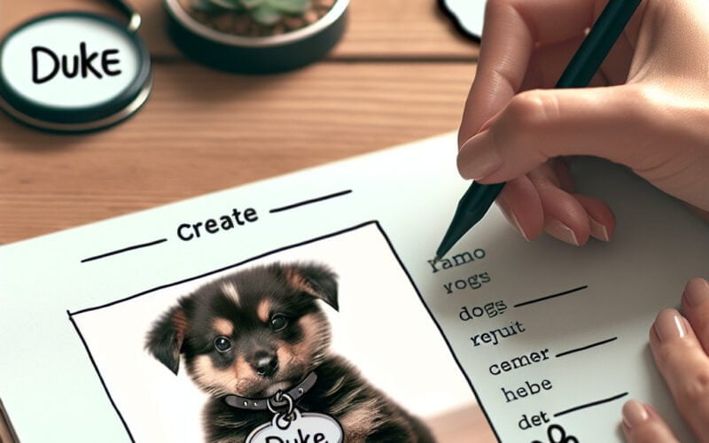 Desenho de cachorro com nome Duke para personalização.