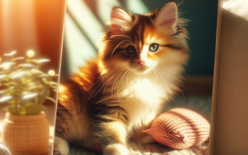 Quadro de gato fofo ao sol.
