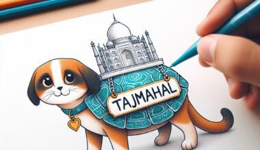 Desenho de cão com Taj Mahal nas costas.