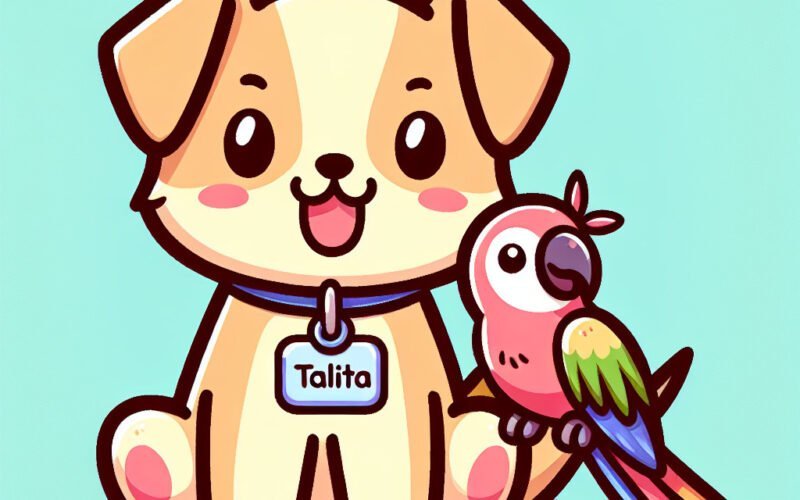 Ilustração de cachorro com papagaio colorido.