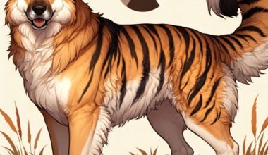 Ilustração de um cão com listras de tigre.