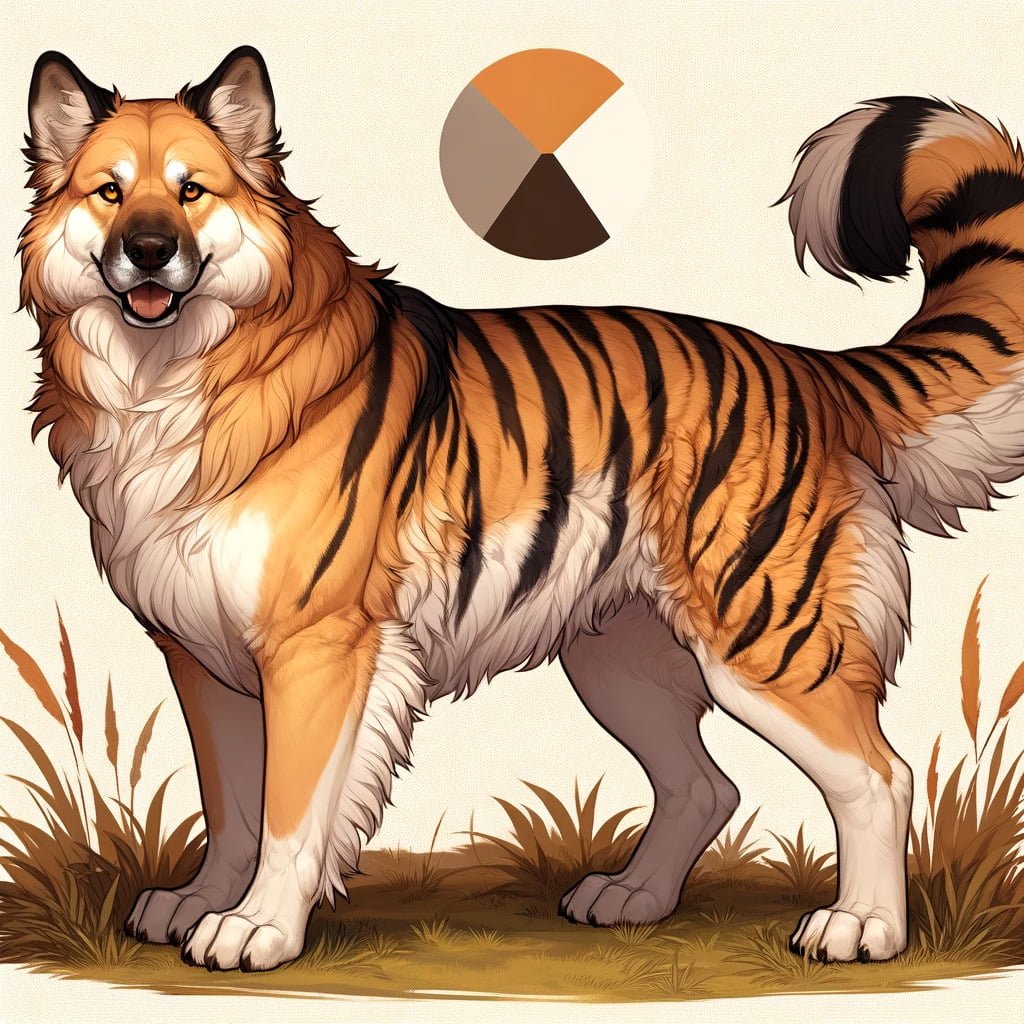 Ilustração de um cão com listras de tigre.