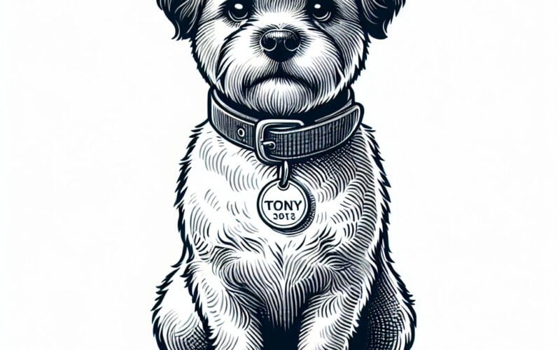 Ilustração de um cãozinho fofo com coleira.