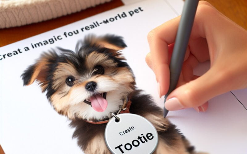 Desenho personalizado de cãozinho com etiqueta "Tootie".