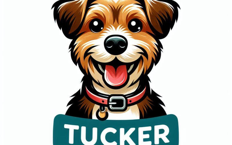 Ilustração alegre de cão com coleira "Tucker".