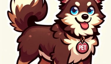 Desenho animado de cão fofo com coleira "PET".