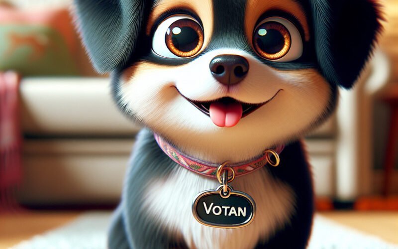 Cachorro animado sorrindo com medalha "Votan".