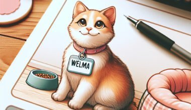 Ilustração de gato chamado Welma com acessórios.