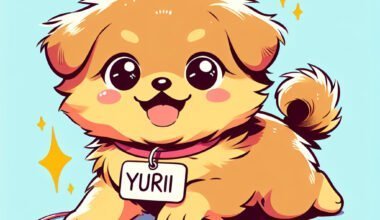 Cachorro fofo desenho animado com coleira "YURI".