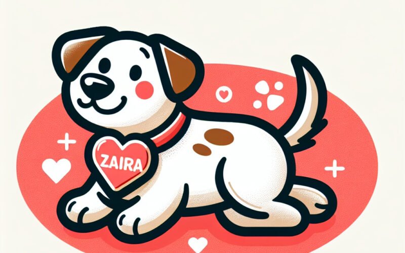 Ilustração de cachorro feliz chamado Zaira.