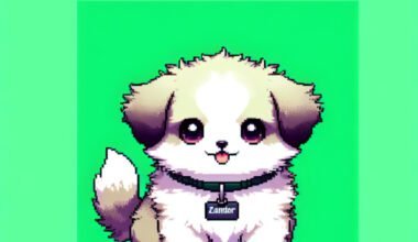 Cachorro pixelizado com nome Zandor em fundo verde.