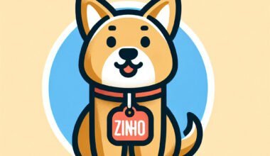 Ilustração de cão sorridente com etiqueta "ZINHO".